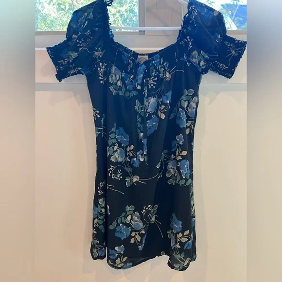 Blue Rain Dresses | Mini Floral Print Dress - Francesca's (Blue Rain) - Xxs | Color: Black/Blue/Cream/Green | Size: Xxs | Pm-18164932's Closet